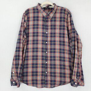 Mambo Shirt Mens Extra Large Navy Blue Pink Plaid Lightweight Button Front
